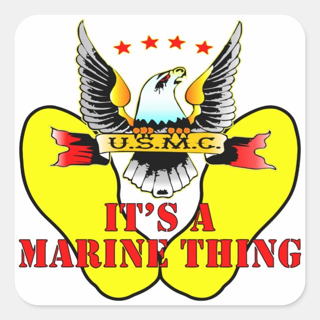 Sticker Carré Empreintes Jaunes USMC C’est une chose marine (Devant)