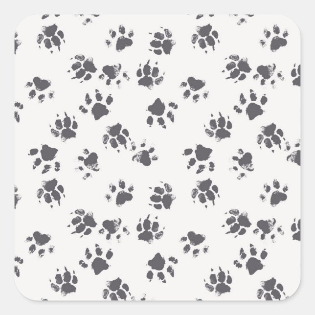 Sticker Carré Empreintes Paw : Chien Monochrome Sans Seamless. (Devant)