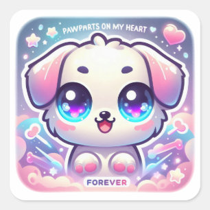 Sticker Carré Empreintes sur Mon Coeur Chiot Cute Pet Lover Deca