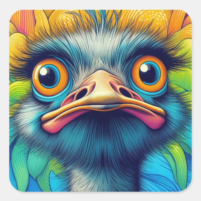 Sticker Carré "Ému coloré" Planche d'autocollants (Devant)