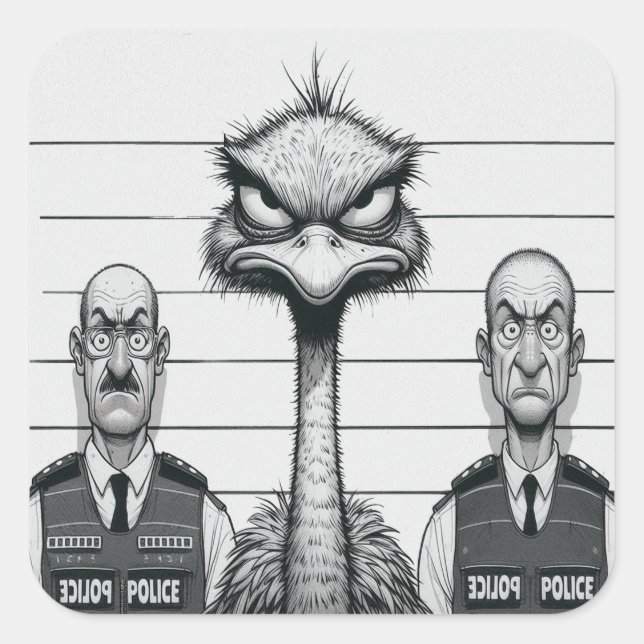 Sticker Carré "Emu Police Lineup" (Devant)