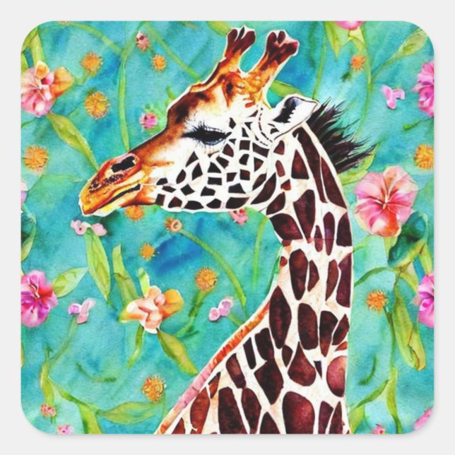 Sticker Carré en aquarelle Giraffe (Devant)