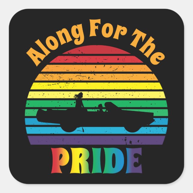 Sticker Carré En route pour la Pride Retro 70's Rainbow Sunset B (Devant)