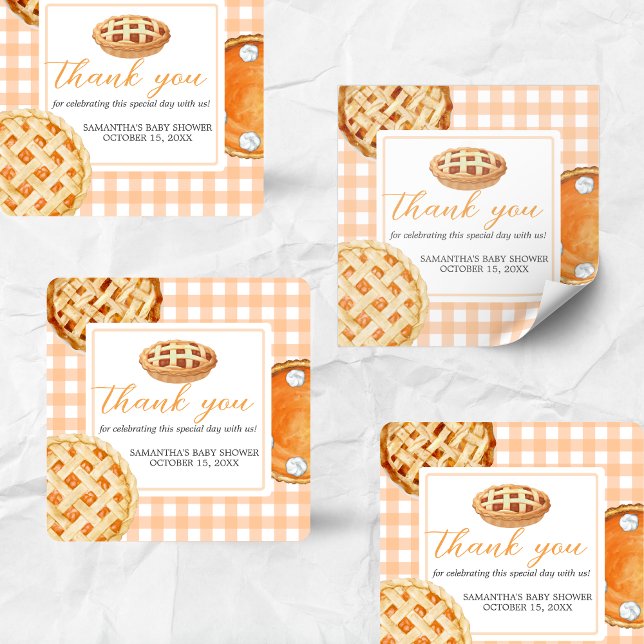 Sticker Carré En vichy Baby shower Little Cutie Pie (Gingham Little Cutie Pie Baby Shower Sticker)
