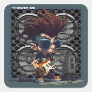 Sticker Carré Enceinte de guitare punk rock de cartoon grunge