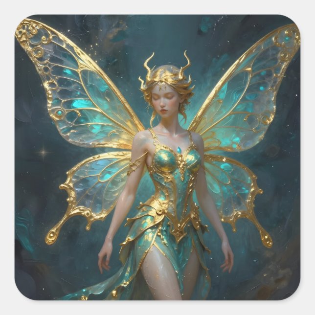 Sticker Carré Enchanted Fairy in Gold and Turquoise  (Devant)