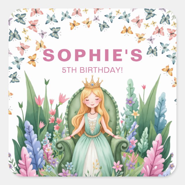 Sticker Carré Enchanted Woodland Fairy Princess Anniversaire (Devant)