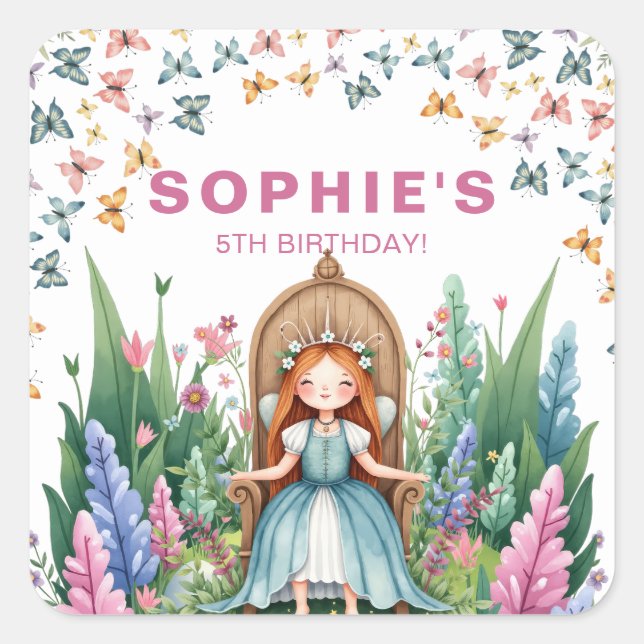 Sticker Carré Enchanted Woodland Fairy Princess Anniversaire (Devant)