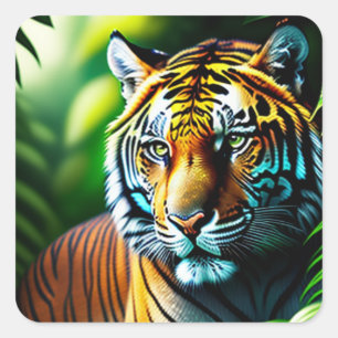 Sticker Carré Enchanter Le Tigre De La Jungle - Fierce Et Gratui