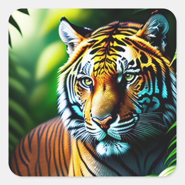 Sticker Carré Enchanter Le Tigre De La Jungle - Fierce Et Gratui (Devant)