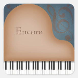 Sticker Carré "Encore" Brown Grand Piano Élégant Personnalisé