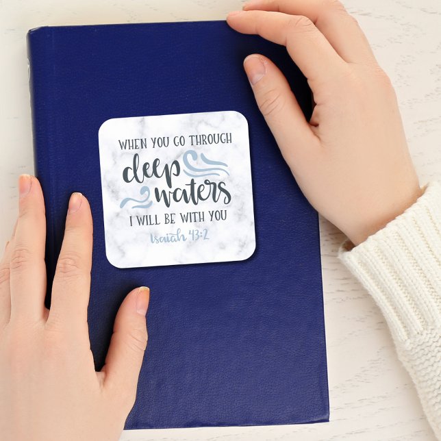 Sticker Carré Encouragement de la Bible ✝️ chrétienne Verse Eaux (Encouraging Christian ✝️ Bible Verse Deep Waters Square Sticker)