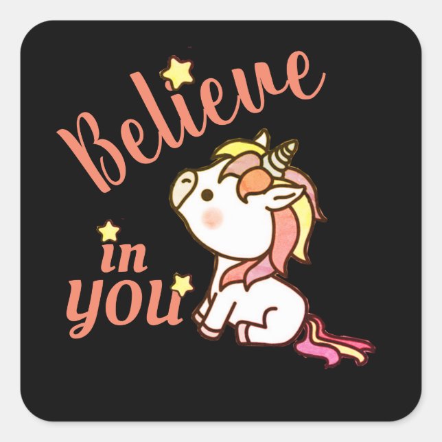 Sticker Carré Encouragement de licorne mignonne (Devant)