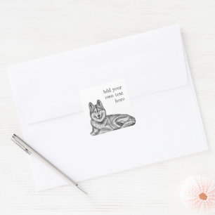 Sticker Carré Encre noire et blanche et aquarelle Siberian Husky