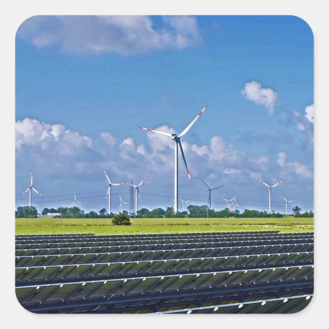 Sticker Carré Énergie alternative - Solaire et Vent (Devant)