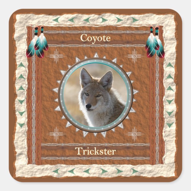Sticker Carré Énergie de Coyote Trickster  (Devant)
