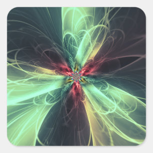 Sticker Carré Énergie de plasma émeraude Art fractal