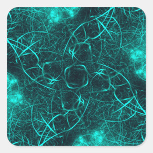Sticker Carré Énergie Électrique Sarcelle Web Art Fractal