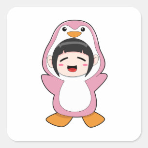 Sticker Carré Enfant avec costume de pingouin