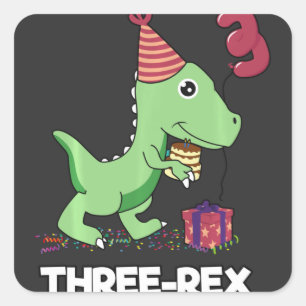 Sticker Carré Enfant de 3 ans Anniversaire Dinosaur Enfants de 3