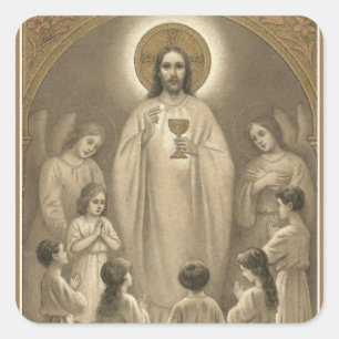 Sticker Carré Enfant de sainte communion d'anges d'eucharistie