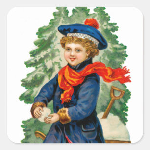 Sticker Carré Enfant faisant du snowball