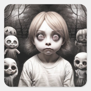 Sticker Carré Enfant Freaky aux grands yeux Halloween