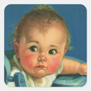 Sticker Carré Enfant Vintage, Bébé Garçon ou Fille Mignon dans u