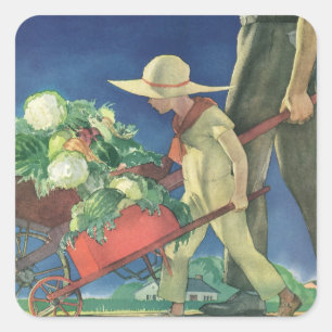 Sticker Carré Enfant Vintage, Jardinage Biologique; Jardin de la