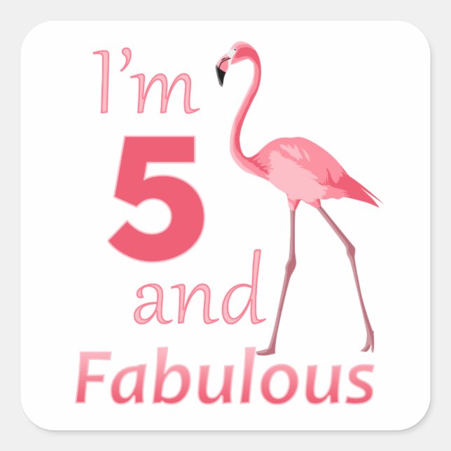Sticker Carré Enfants 5e anniversaire mignon Flamant rose rose (Devant)