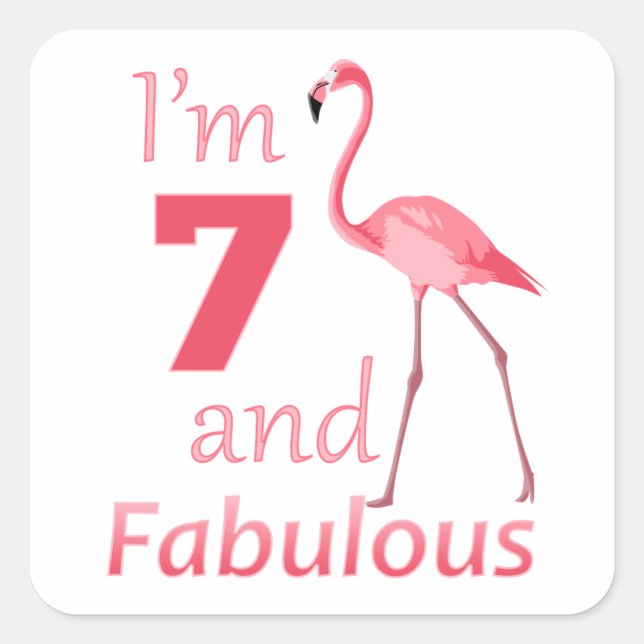 Sticker Carré Enfants 7e anniversaire mignon Flamant rose rose (Devant)