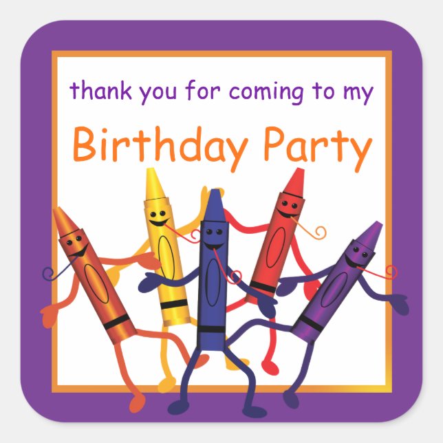 Sticker Carré Enfants Anniversaire Crayon Party Favoriser Grand  (Devant)