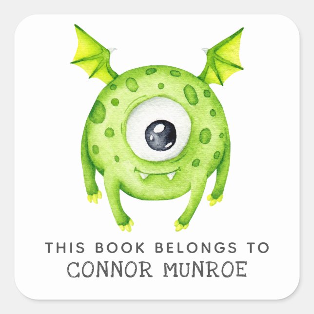 Sticker Carré Enfants Ce Livre Appartient À Mignonne Monstre Ver (Devant)