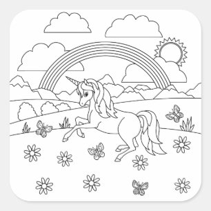 Sticker Carré Enfants Color Me Unicorn Arc-en-ciel