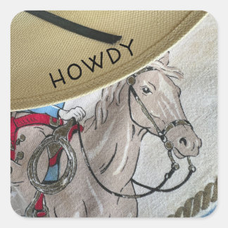 Sticker Carré Enfants cowboy thème monter un cheval poney