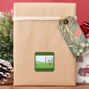 Sticker Carré Enfants Dans Le Parc