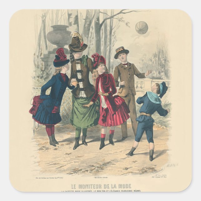 Sticker Carré Enfants Famille Antique Victorienne Enfant (Devant)