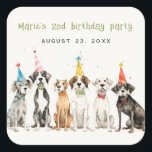 Sticker Carré Enfants mignons Aquarelle Chien mou Fête d'anniver<br><div class="desc">Pour toute autre personnalisation ou tout autre élément correspondant,  n'hésitez pas à me contacter à l'adresse yellowfebstudio@gmail.com</div>