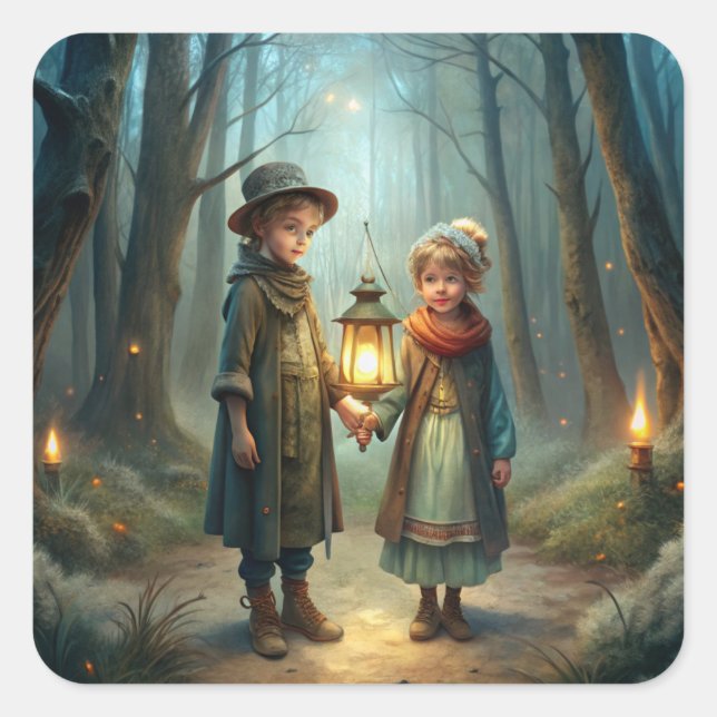 Sticker Carré Enfants mignons en hiver (Devant)