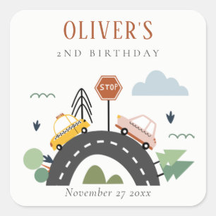 Sticker Carré Enfants mignons Véhicule Urbain Voiture Route N'im