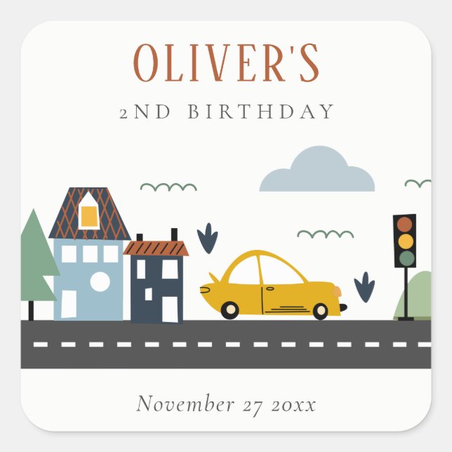 Sticker Carré Enfants mignons Véhicule Urbain Voiture Route N'im (Devant)