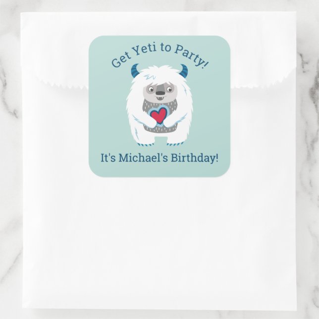 Sticker Carré Enfants mignons Yeti Anniversaire (Sac)