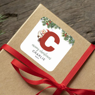 Sticker Carré Enfants Monogramme Noël