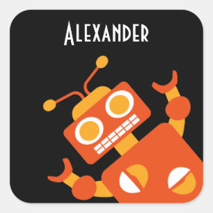 Sticker Carré Enfants Orange Black Robot Personnalisé Cool Moder