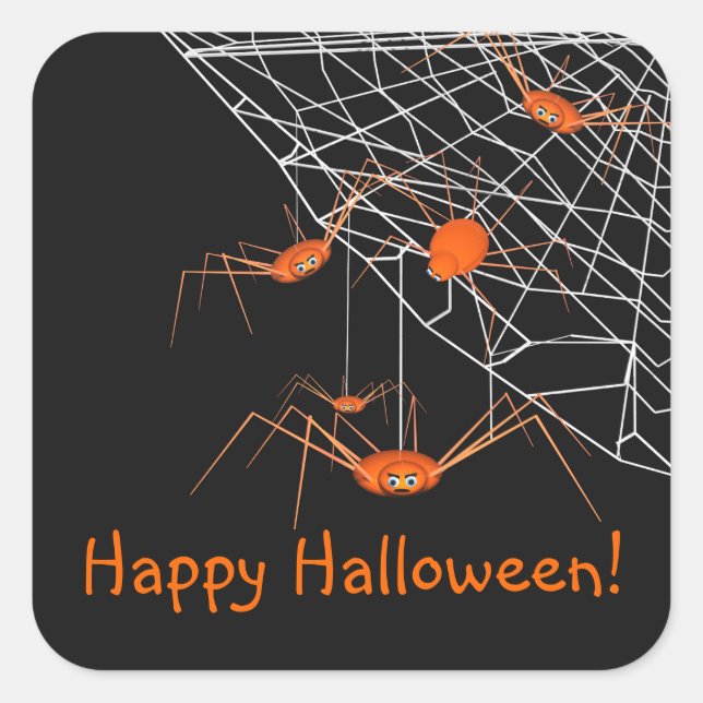 Sticker Carré Enfants Orange Halloween Araignées (Devant)