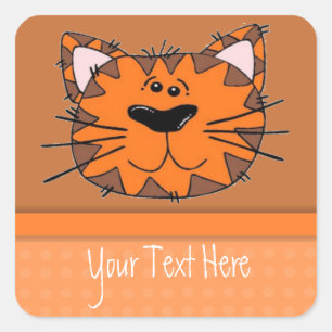 Sticker Carré Enfants Orange Tiger Stripe Chat Personnalisé