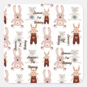 Sticker Carré Enfants Teddy Bear Chat Panda Toy Motif Anniversai