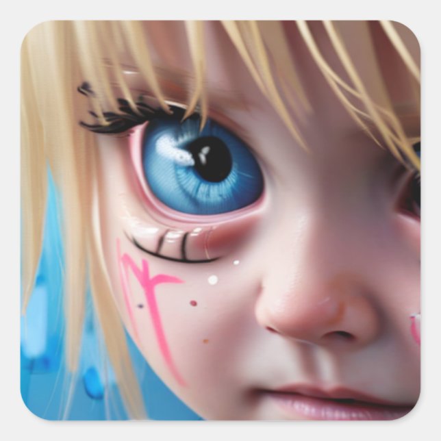 Sticker Carré Enfants tribaux | Blonde Girl Big Blue Eyes (Devant)