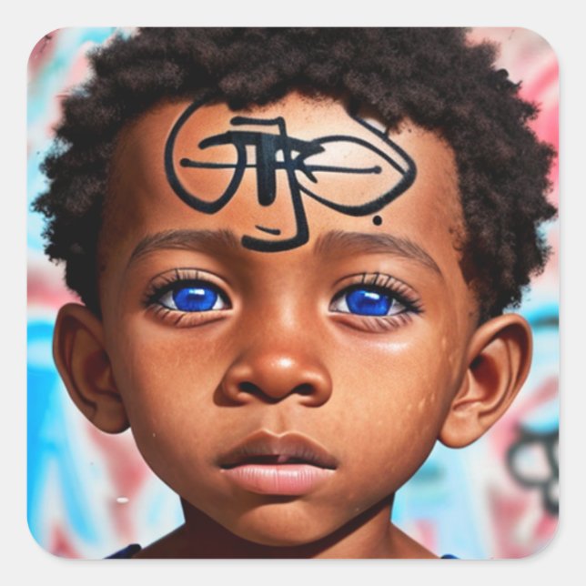 Sticker Carré Enfants tribaux | Little Futuristic Boy Street Art (Devant)