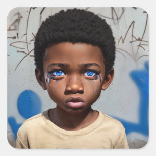 Sticker Carré Enfants tribaux Petit garçon de couleur futurist